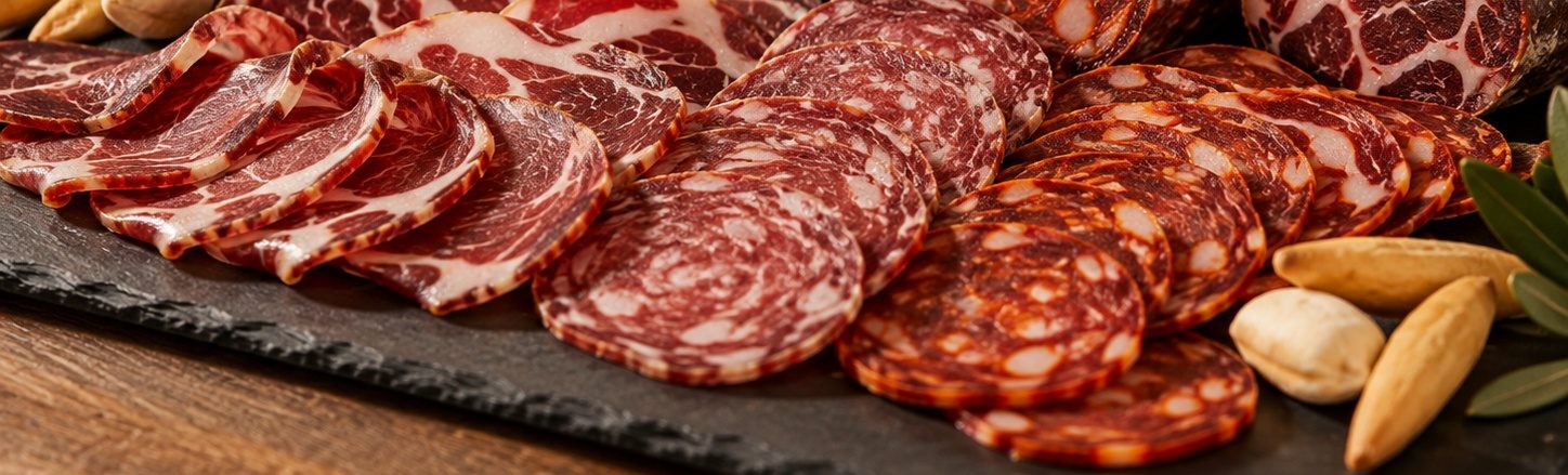 Jamón ibérico loncheado sobre tabla de madera